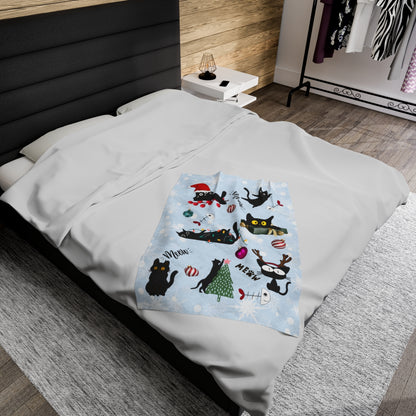 Plush Velveteen Christmas Cat Blanket