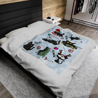 Plush Velveteen Christmas Cat Blanket