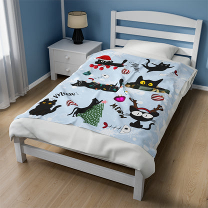 Plush Velveteen Christmas Cat Blanket
