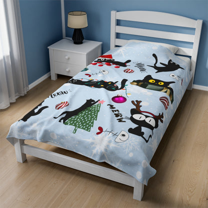 Plush Velveteen Christmas Cat Blanket